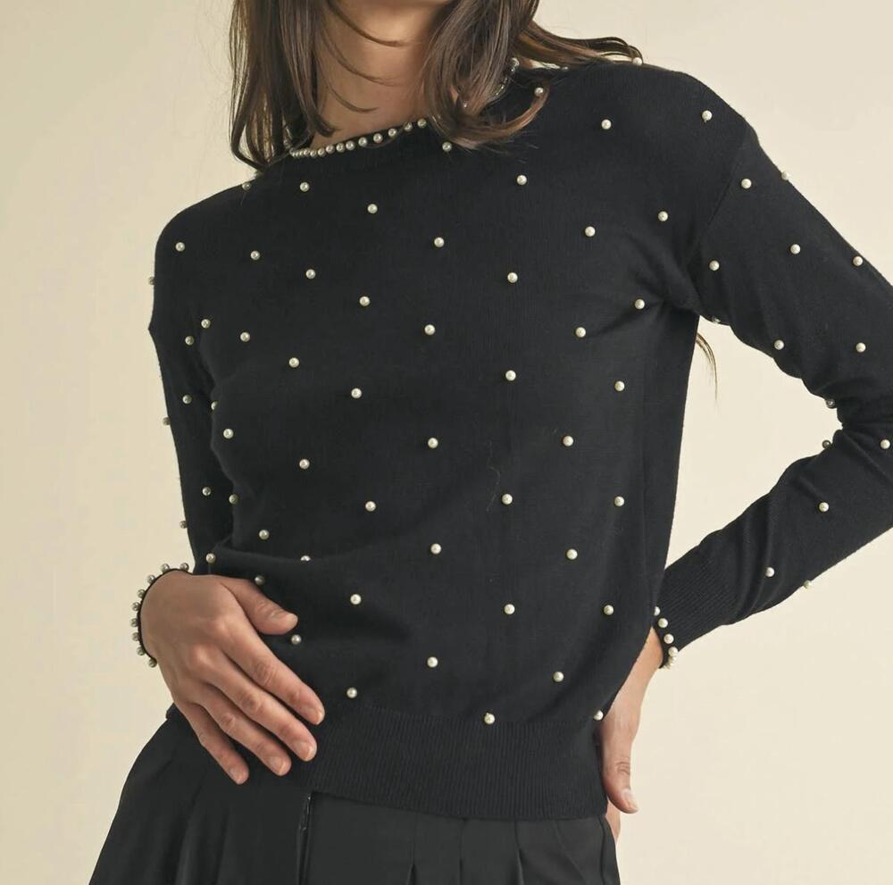 NEW EB LUXE pearl embellished sweater in black